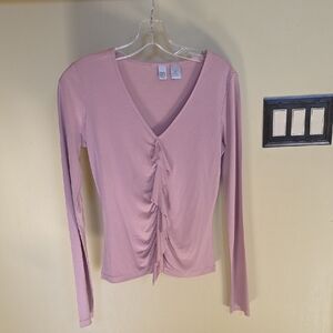 DKNYC Dusty Rose Ruffle-Front Long Sleeve Top